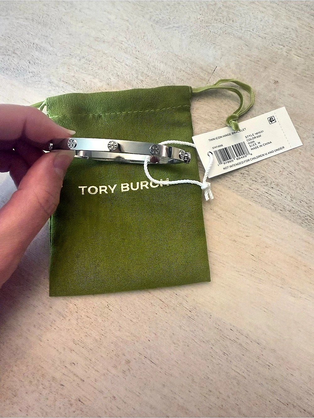 Tory Burch Thin Icon Hinge Bracelet Silver NWT